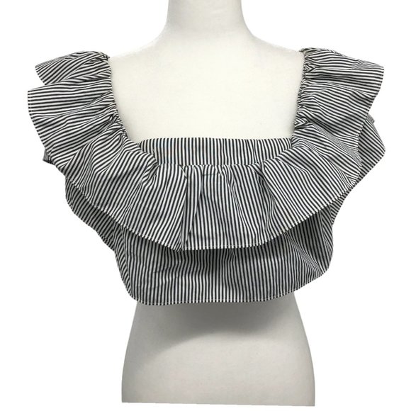 DO+BE Tops - Do+Be Black & White Striped Ruffle Top Crop Top size M